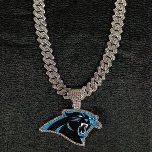NFL Carolina Panthers 20 Inch Necklace Pendant Cuban Chain Link Football Jewelry